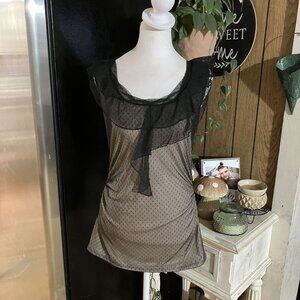 NWT Maurices Sheer Black Polka Dot Mesh Sleeveless Top With Ruffle Details Mediu